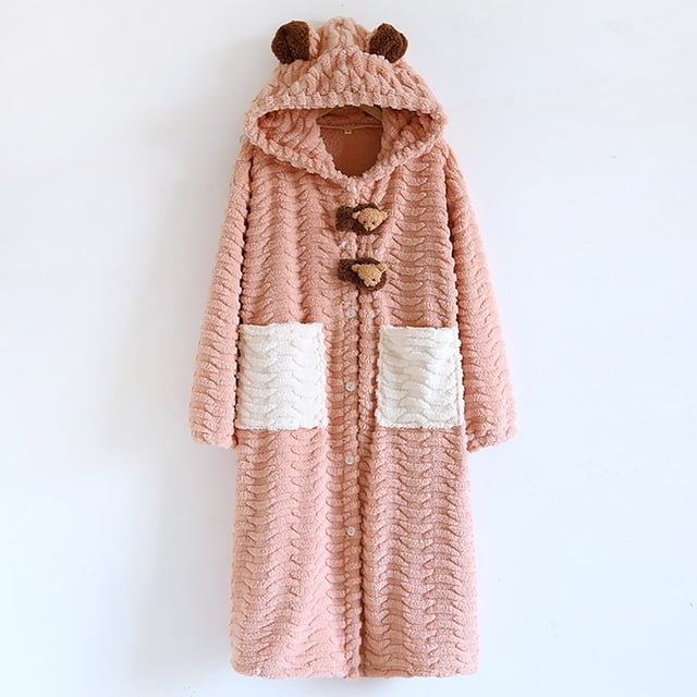 Tawop Robe Pyjama pour Femmes, Longue Chemise de Nuit pour Femmes, Peignoir de Maison, Robe Unie, Hiver, Velours Épais, Peluche, Tenue de Détente, Chemises de Nuit pour Dames, Rose, M