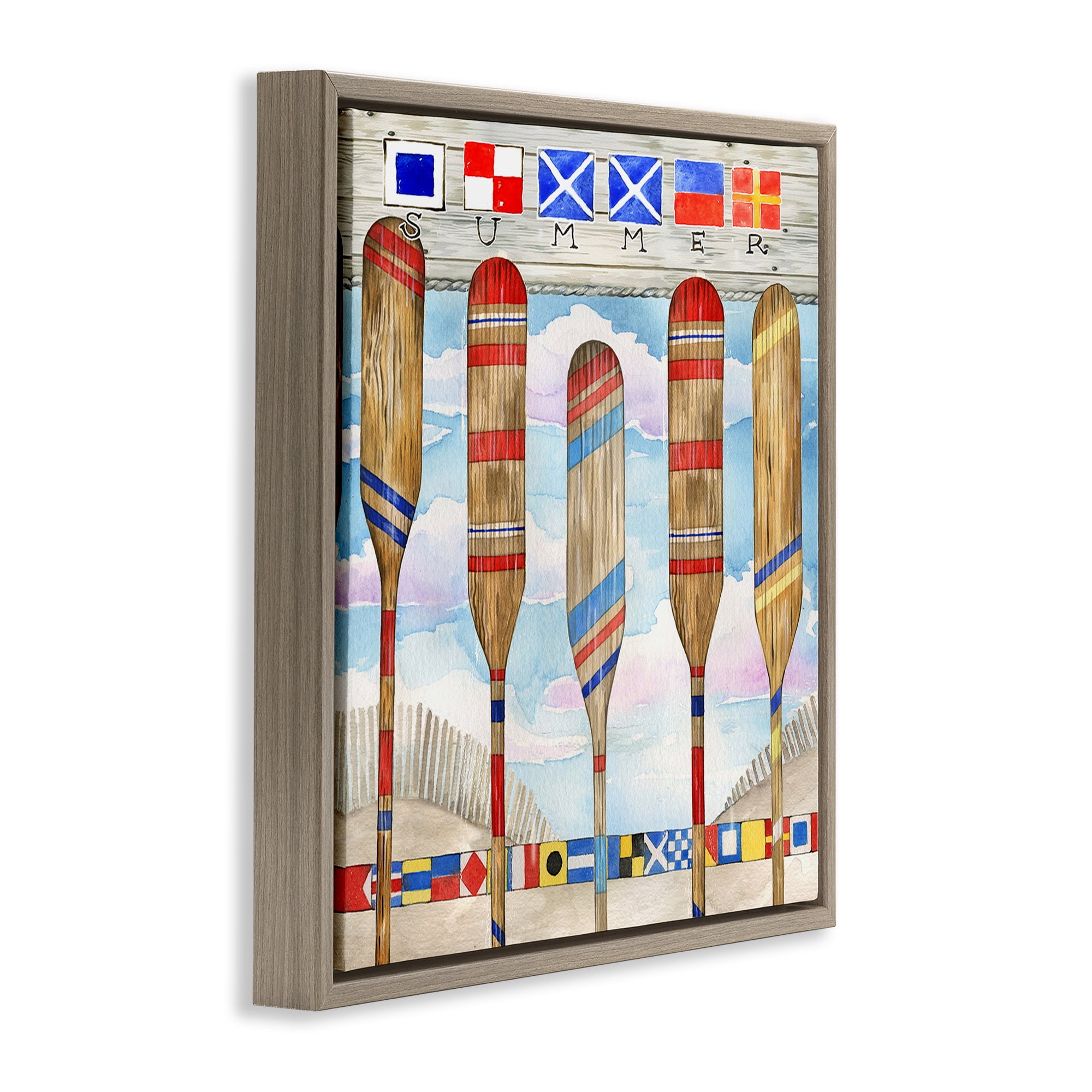 Stupell Industries Maritime Summer Paddles Nautical & Beach Painting Brown Floater Framed Canvas Art Print Wall Art, 18 x 18