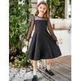 thumbnail image 5 of Arshiner Girl's Contrast Mesh Puff Long Sleeve High Waist A Line Black Short Dress with Pockets, 5 of 6