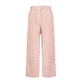 thumbnail image 5 of Striped Linen Pants Women Summer Elastic Waist Straight Leg Cropped Pants Casual Boho Beach Trousers, M, 5 of 6