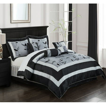 Nanshing Pastora Luxury 7-Piece Bedding Comforter Set with 3 BONUS Decorative Pillows, Full, Grey