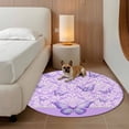 thumbnail image 3 of Butterfly Floral Round Living Room Rugs 4 ft, Purple Floral Texture Butterflies Pearl Washable Area Rug with Non-Slip Sturdy Edge Binding Round Carpet for Entryway Kitchen Bedroom Bathroom, 3 of 9