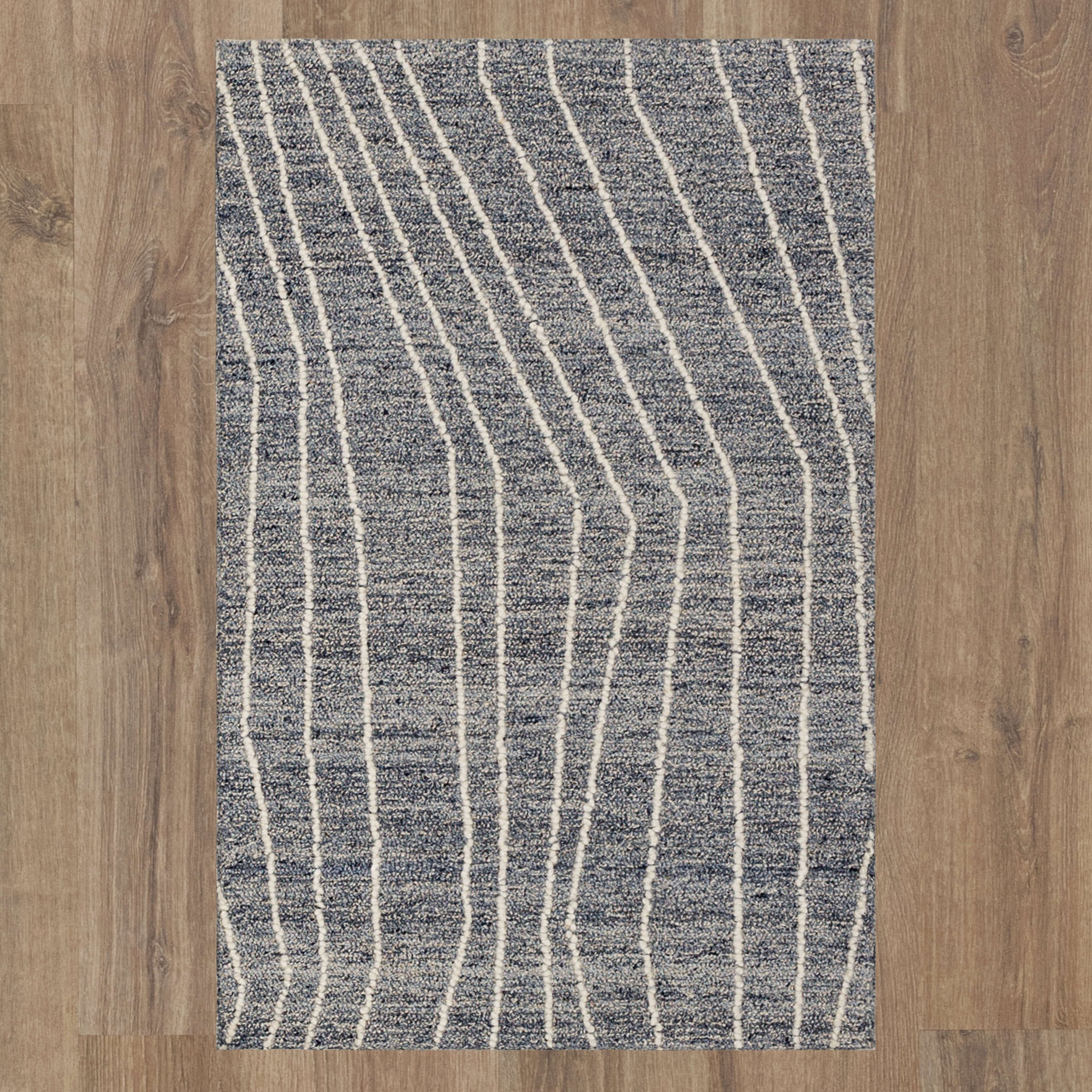 Mainstays Wool Lines Plush Indoor Fade Resistant Tufted Area Rug, Navy, 2 ft 6 in x 3 ft 9 in
