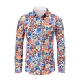 thumbnail image 2 of 70s Outfits for Men Long Sleeve Casual Button Down Shirt Disco Hop Casual Paisley Floral Vintage Shirt Blue XXXL, 2 of 3