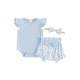 thumbnail image 2 of Musuos Baby Girls 3Pcs Summer Outfit 3 6 9 12 18Months Fly Sleeve Crew Neck Romper + Bow Front Shorts + Headband Set Cute Clothes, 2 of 10