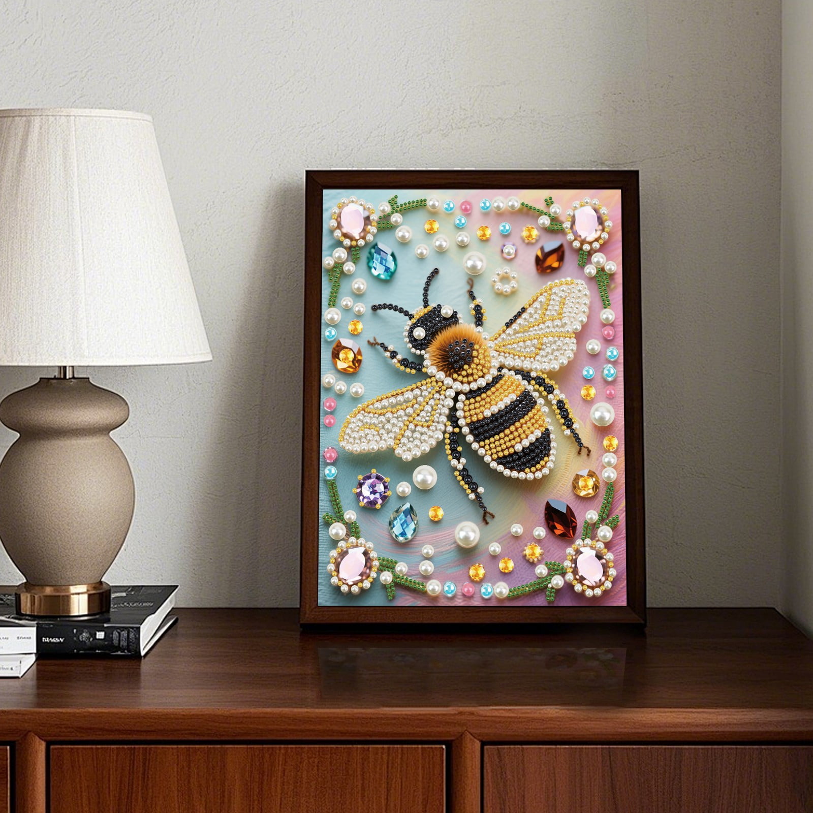 FLOPESN DIY Gemstone Pearl Diamond Art Painting Kit Unframed, 9.84X13.78in, Colourful Canvas Holiday Present Home Wall Decor Unframed-Bee-1