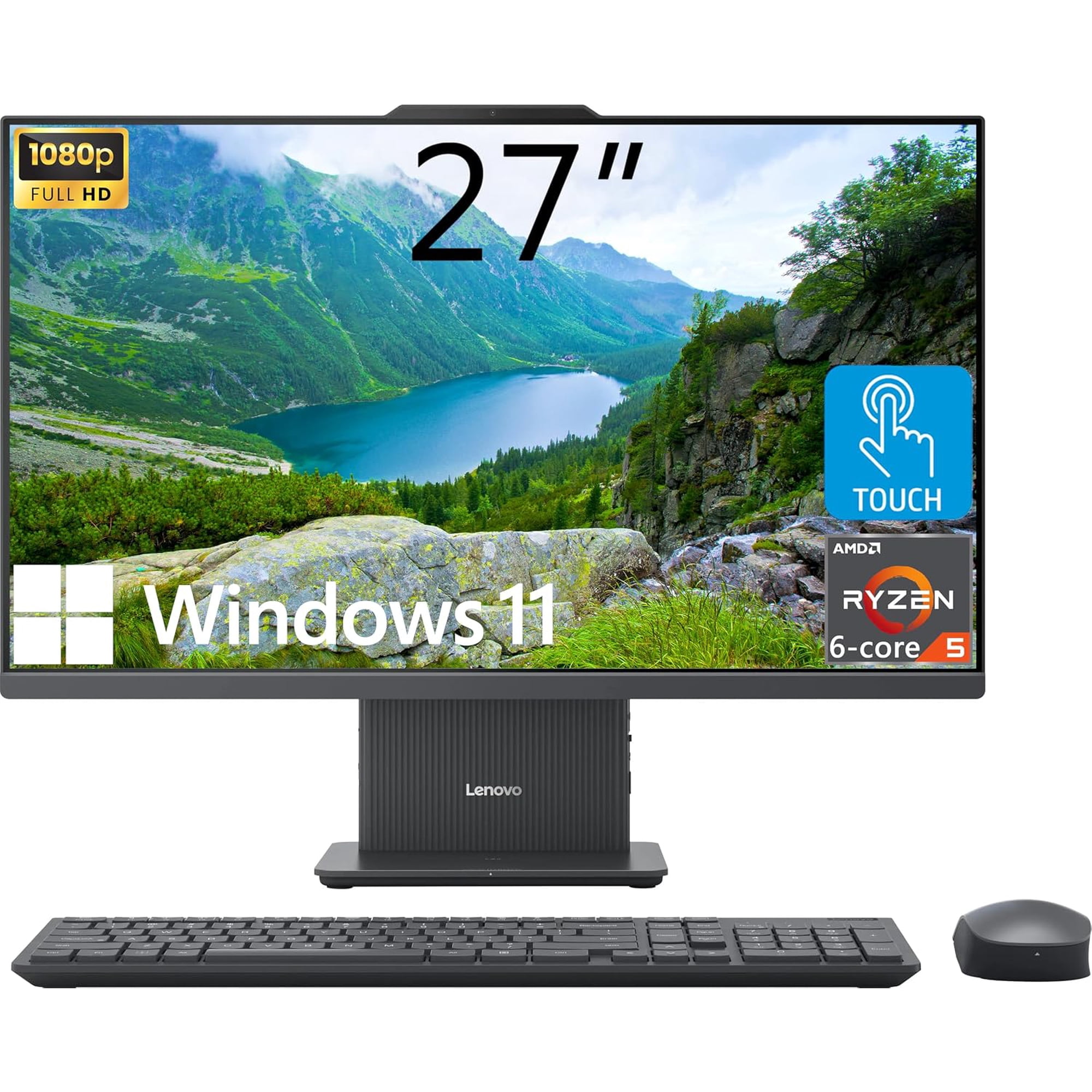 Lenovo IdeaCentre All-in-One Desktop Computer, 27" FHD Touchscreen, 6-core AMD Ryzen 5 8645HS, 32GB DDR5, 1TB SSD, Wi-Fi 6, HDMI in&Out, Wireless Charging Base, Wireless KB&Mouse, Windows 11 Home