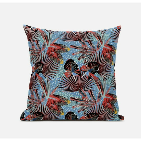 18â Coral Blue Tropical Suede Throw Pillow