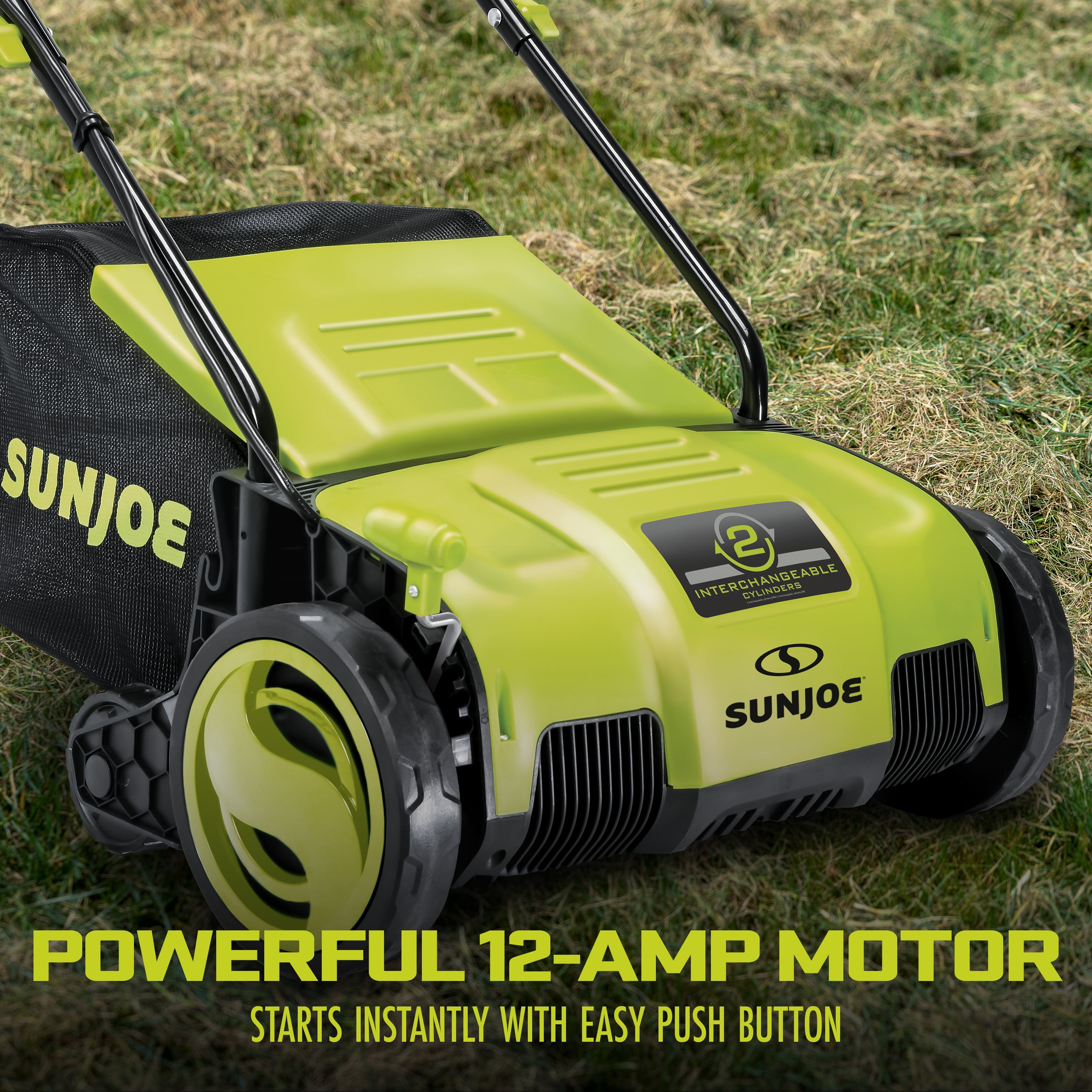 Sun Joe 12.6" Electric Push Lawn Dethatcher + Scarifier, 12 Amps, Adjustable Cutting Height