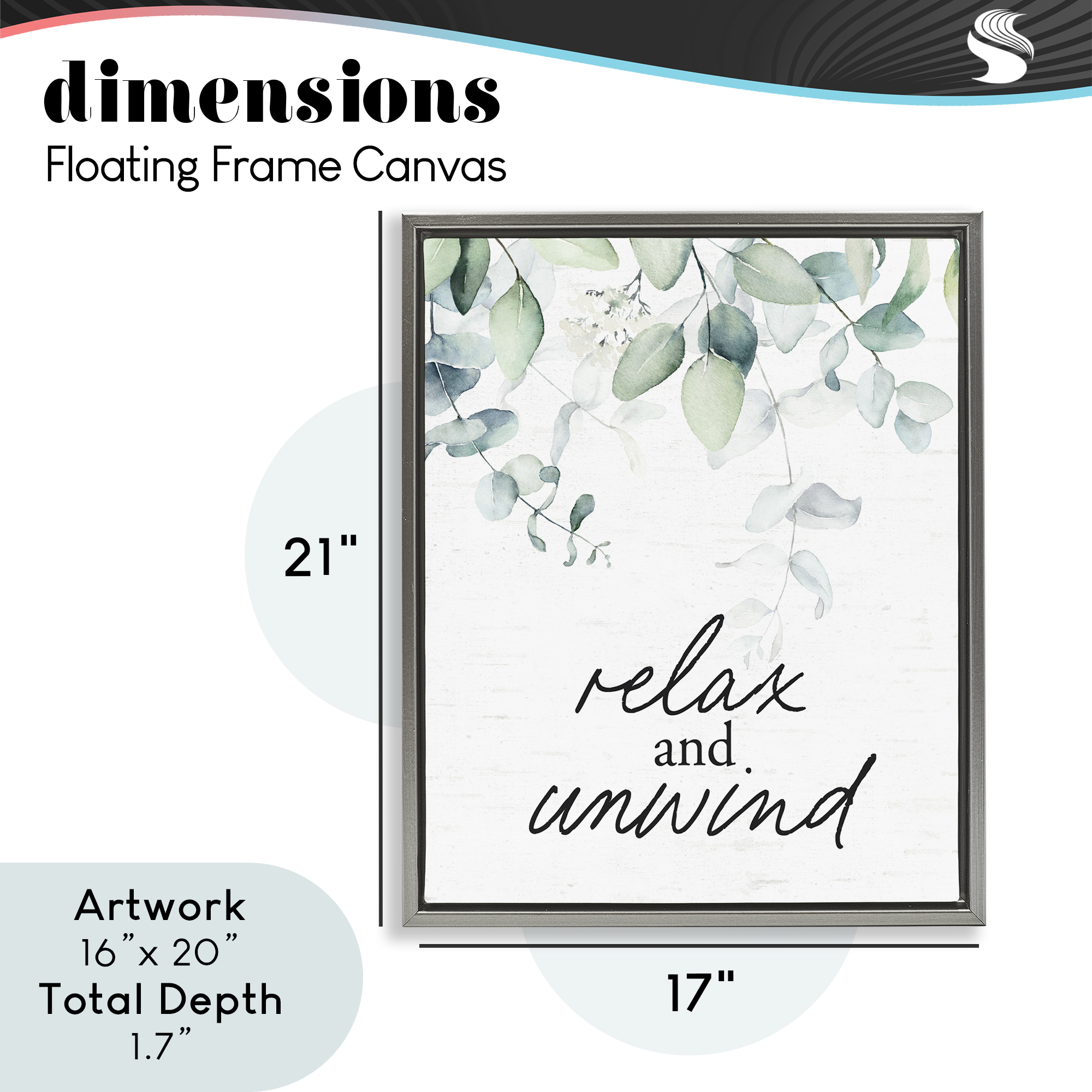 Relax And Unwind Herb Leaves Gray Framed Floater Canvas Wall Art, design by Lettered and Lined