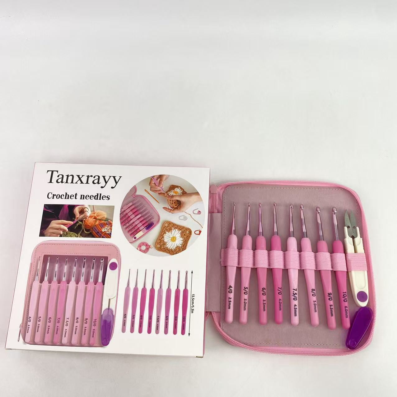 Tanxrayy Crochet needles, 2.5-6 mm High-Quality Pink Gradient Aluminum Ergonomic Soft Handle Crochet with Case and Crochet Kit for Beginners Adults for Arthritic Hands Crochet Needle Set