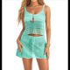 thumbnail image 1 of Conjunto de 2 Piezas de Crochet para Mujer, Camiseta de Tirantes de Punto Calado Y2K, Minifalda, Ropa de Playa de Verano. Lago Azul XL, 1 of 7