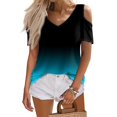 thumbnail image 6 of Tshirts Women Trendy Women's Summer Fashion Casual Gradient Printed Strapless V-Neck Short Sleeve T-Shirt Top, 6 of 7