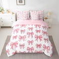 thumbnail image 2 of Feelyou Princess Pink Bowknot Bedding Comforter Set 7 Pieces for Kids, Cartoon Ribbon Ribbon Full Bedding Set, Cute Bow-tie Theme Reversible Fitted Sheet Flat Sheet, Ultra Soft Bedroom Decor, 2 of 8