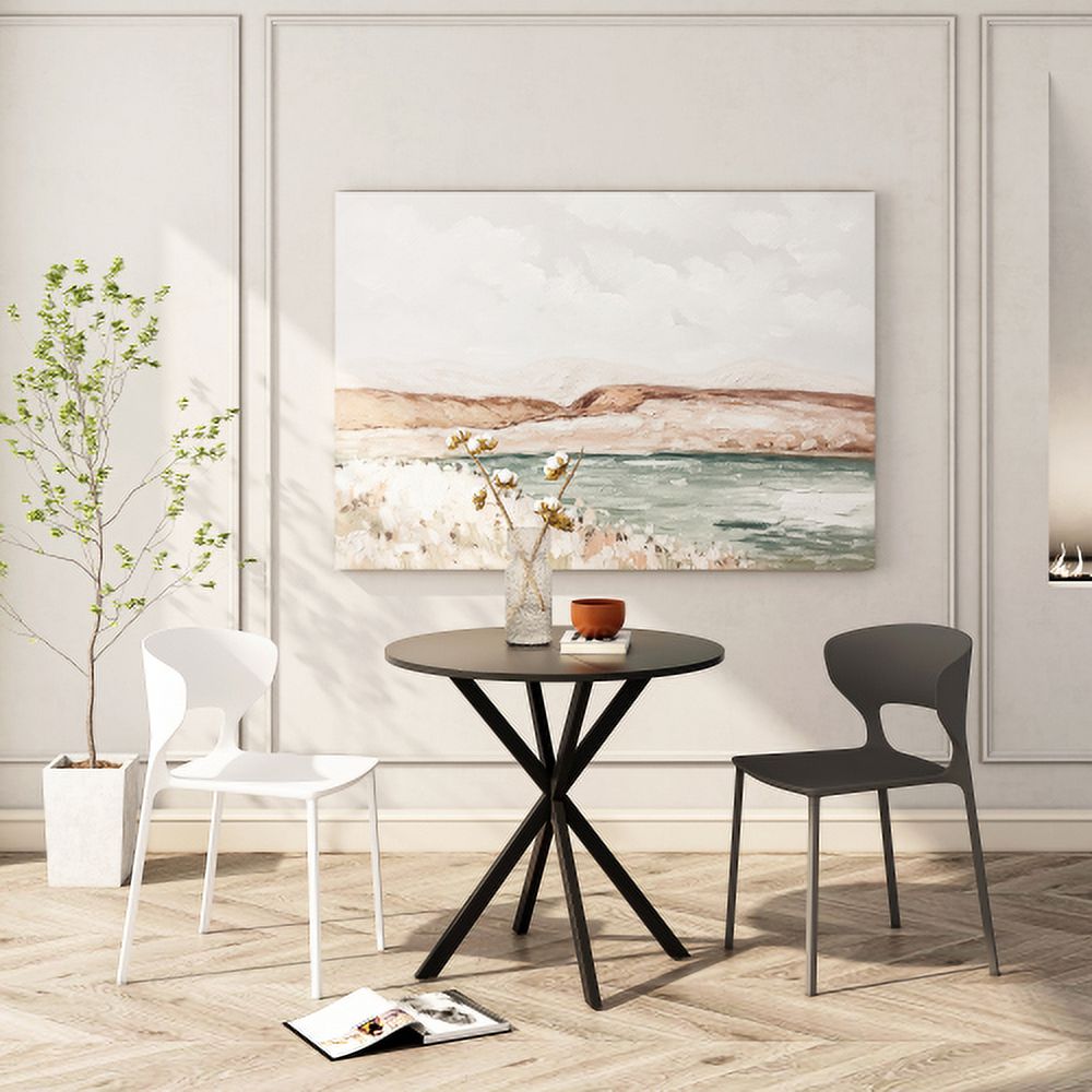 BSHTI 31.5" Modern Round Dining Table with Crossed Legs, Black Occasional Table, Two Piece Detachable Table Top, Matte Finish Iron Legs