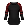 thumbnail image 4 of VSNOW Women Plaid Patchwork 3/4 Sleeve Loose Tops T Shirt Casual Blouse Plus Size, 4 of 8