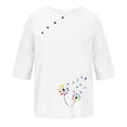 thumbnail image 3 of Blusas de Manga Corta para las Mujeres Impresas Cuello Redondo Camiseta Casual, Blusa de Algodón de Imitación para las Mujeres, 3 of 4