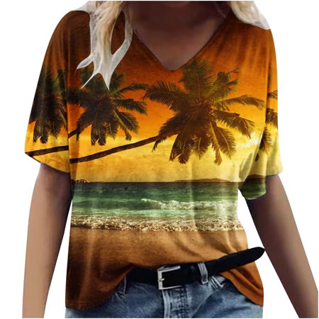 Patlollav Spring and Summer Vintage V Neck Shirt for Women Boho Floral Graphic Tee Casual Summer T Shirt