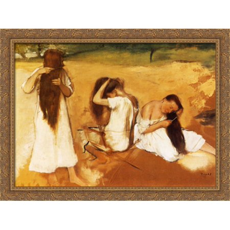 Women Combing Their Hair 38x28 Large Gold Ornate Wood Framed Canvas Art by Edgar Degas