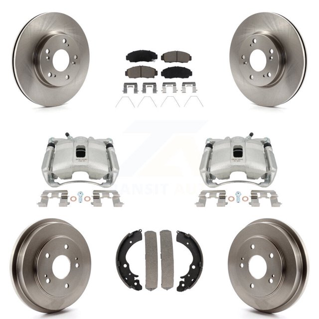 Transit Auto Front Rear Disc Brake Caliper Rotors Drums Ceramic Pads Kit (8Pc) for Car Honda Civic KC8-100797C