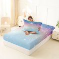 thumbnail image 4 of Manfei Ink Rainbow Twin Fitted Sheet, Dreamy Glitter Stars Print Bedding, Blue Pink, 2pcs, 1 Fitted Sheet and 1 Pillowcase, 4 of 6