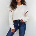 thumbnail image 2 of Fiaer Crew Neck Sweater for Women Trendy Baggy Knitted Pullover Long Sleeve Casual Thermal Warm Comfort Color Blocking Tops White XL, 2 of 5