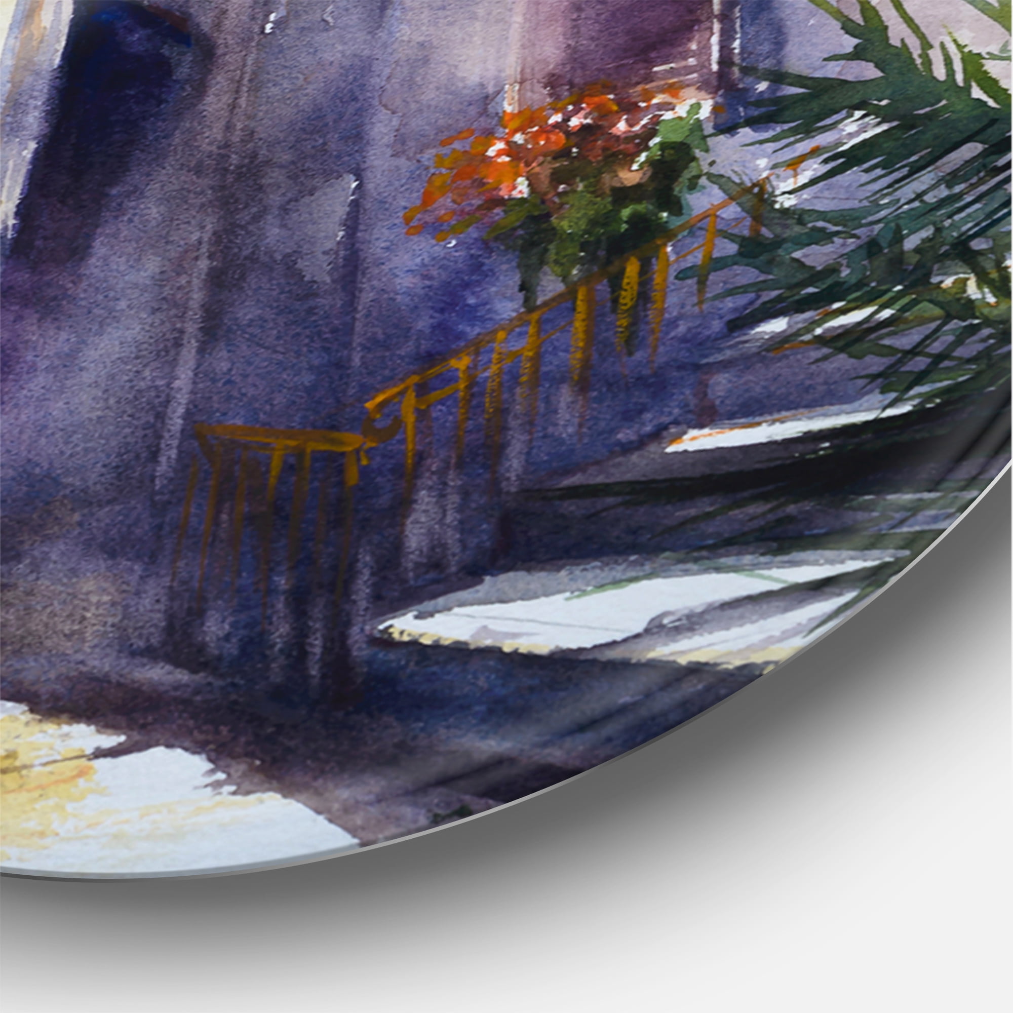 Designart 'Idyllic and Rustic Italian VIllage' Country Circle Metal Wall Art 11x11 - Disc of 11