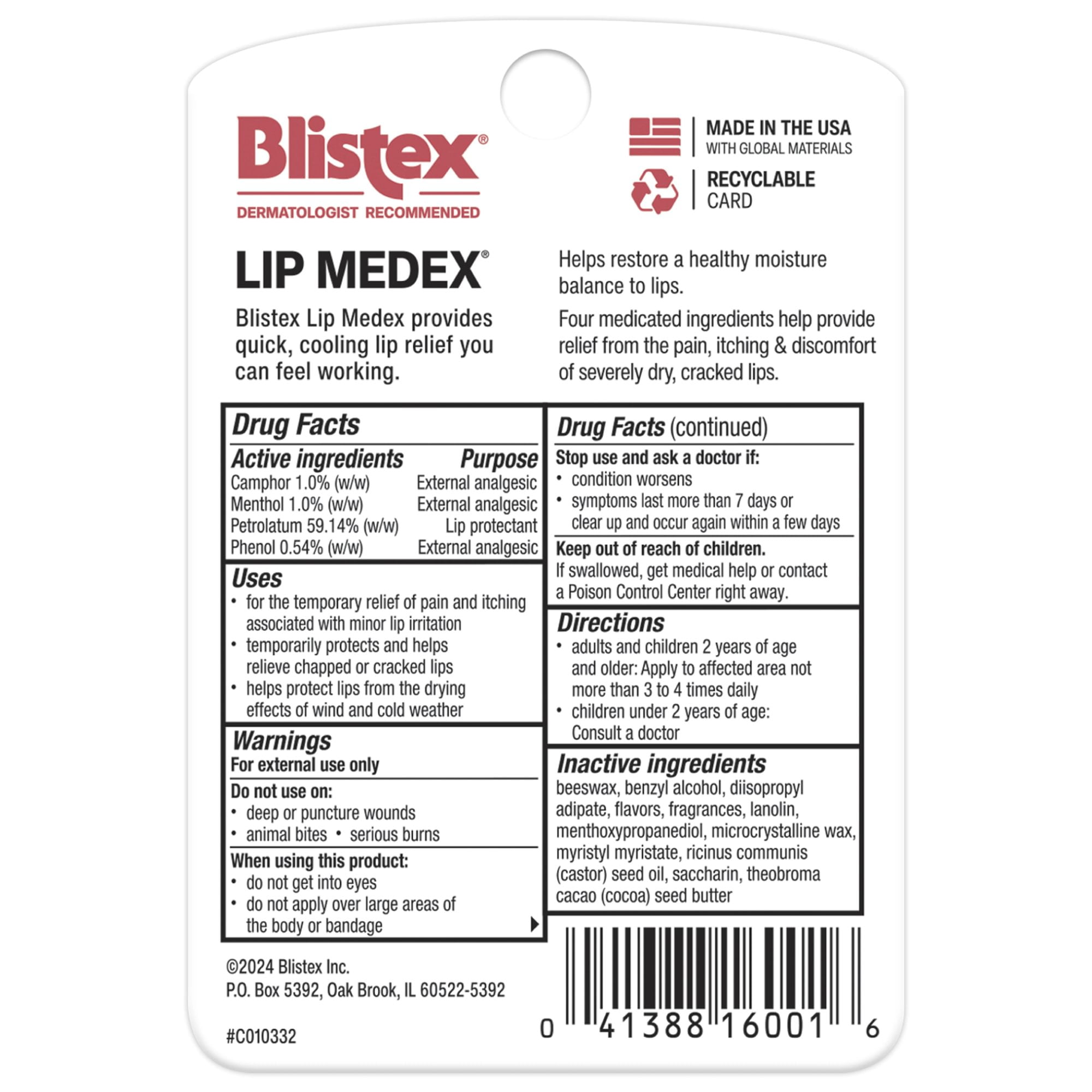Blistex Lip Medex - 1 Count, 0.25oz -Medicated Relief with Immediate Cooling