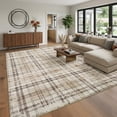 thumbnail image 2 of HIWEAVER Beige 8' x 10' Distressed Neutral Plaid Area Rug for Living Room Washable Non Slip Modern Checked Indoor Carpet for Bedroom Decor Low Pile Farmhouse Floor Cover, 2 of 7