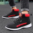 thumbnail image 3 of XIMIN Men's Leather High Top Platform Sneakers Ankle Boots Fashion Comfy Walking Tennis Casual Lace-Up Dad Shoes for Outdoor Basketball Style Anti Slip Footwear (9, Red), 3 of 5