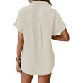 thumbnail image 4 of Yubnlvae Women's Batwing Sleeve Casual Tops&nbsp;- Wrinkled Fabric Work T-Shirts with Pocket - Double Layer Blouse Beige, 4Xl, 4 of 9