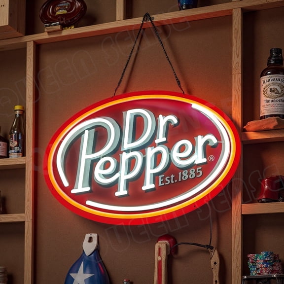 Queen Sense 16"x11" Dr Peppers LED Neon Sign for Wall Decor Dimmable USB Powered LED Light W116DPOSVVD-5VLED