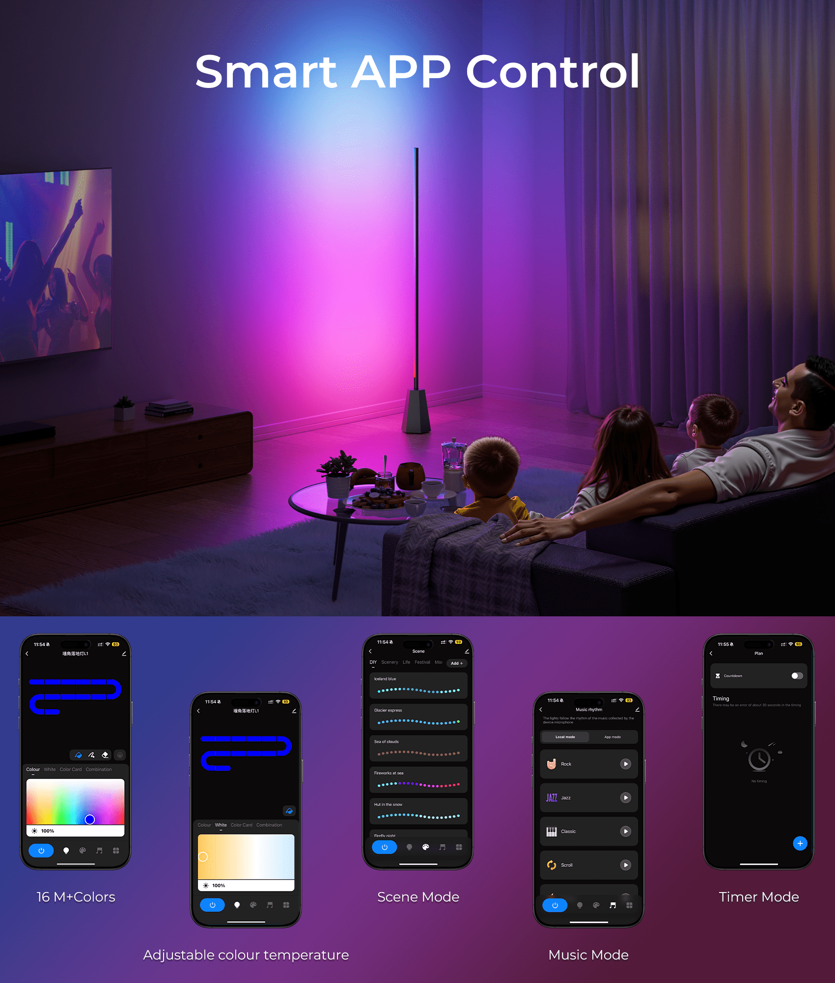 DeckTok RGBCW Smart Floor Lamp with Colors Changing Music Sync and Voice Control for Living Room Gaming Home Decor