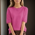 thumbnail image 5 of LEKODE Women Lightweight Knit Pullover Tops, Crew Neck Cap Sleeve, Cropped Hem Design for Work Office and Daily Casual Outfits C Hot Pink M, 5 of 9