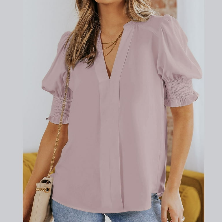Gamivast My Orders At Walmart Summer Tops for Women 2024 Womens Basic Tops for Work Smocked Puff Sleeve Blouse Mexico Vacation Clothes for Women Blusas Blancas Para Mujer Walmart