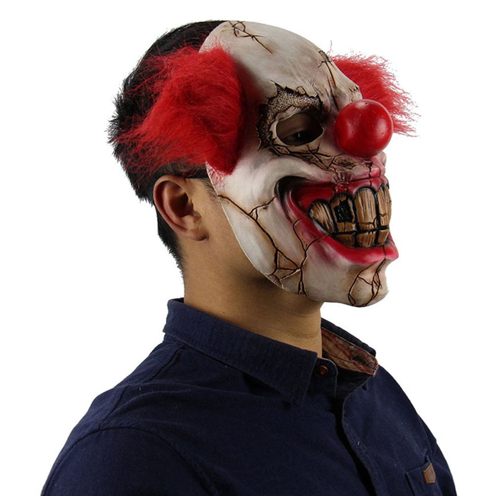 SCARY CLOWN HALF FACE MASK WITH HAIR MASQUERADE Mens Fancy Dress Costume