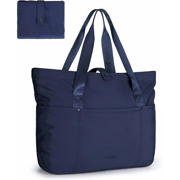 RKXQT Tote Bag for Women, Foldable Tote Bag With Zipper Large Shoulder Bag Top Handle Handbag for Travel, Work Blue-16.5''l X 6''wx 14''h