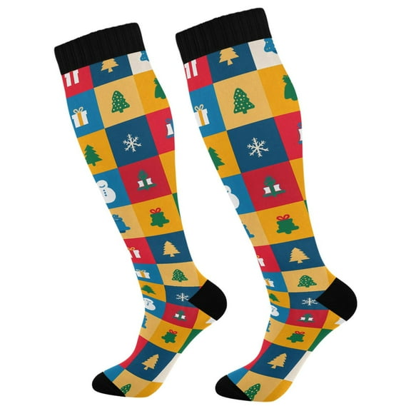 joogoo Christmas Checkered Style Long Socks Women Men Knee High Sock