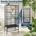 thumbnail image 4 of 69 Inch Wrought Iron Large Bird Flight Cage with Rolling Stand for Parakeets Canaries Cockatiels Lovebirds Conures, Black, 4 of 8