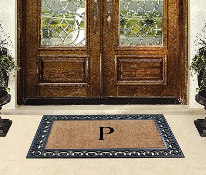 A1HC 30"x48" Natural Coir & Rubber Paisley Monogrammed Door Mat, Heavy-Duty, Low-Profile, Anti-Shed Outdoor Entrance Mat