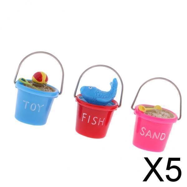 4-6 paquetes de 3 uds. Mini cubo de playa de resina encantador, cubo para peces y arena para 1/12 5 piezas