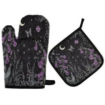 Yayeee Oven Mitts and Pot Holder Set of 2 Heat Resistant Kitchen Gloves Baking Hot Pad, Gothic Floral Print