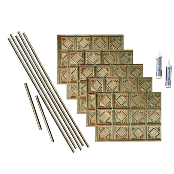 FASÄDE Traditional Style 4 Decorative Vinyl Backsplash 15 sq ft Kit in Copper Fantasy