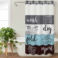 thumbnail image 3 of Laundry Room No Hook Shower Curtain Waterproof,Bathroom Curtains with Snap in Liners and See Through Top Window,Wash Dry Fold Repeat Splicing Colorful Wood Hotel Bathtub Curtains Shower 36"Wx72"L, 3 of 8