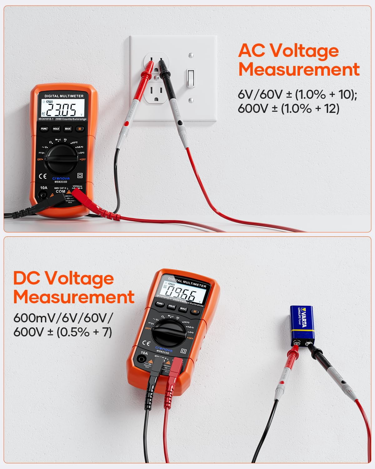 Digital Multimeter, 6000 Counts Auto-Ranging Tester, NCV Detection, Measures Voltage Current Resistance Capacitance Frequency