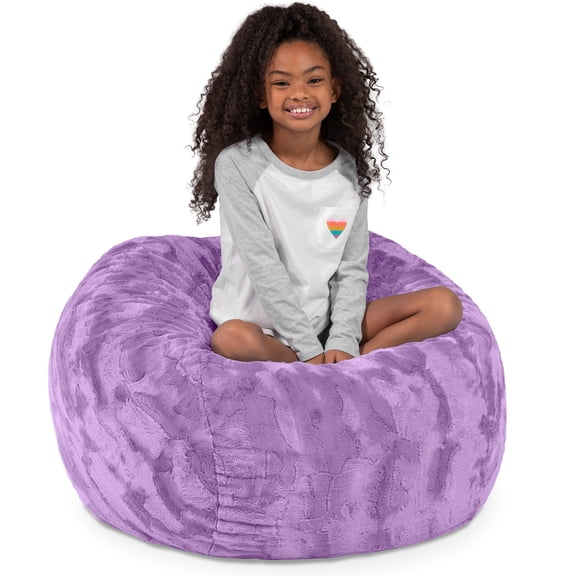 CC Home Furnishings Round Faux Fur Kids Bean Bag Chair - 3' - Bellflower Purple