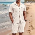 thumbnail image 2 of Afdoent Men's 2 Pieces Outfits 2026 Summer Men's Plus Size Pocket Short Sleeved Shirt And Shorts Set Solid Color Summer Vacation Outfits For Men, 2 of 9
