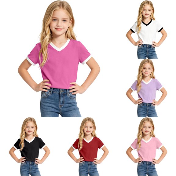Zhanqunnn Girls Short Sleeve Crewneck Tee Soft Blended Basic Top Everyday School Play, Size 15-16 Years