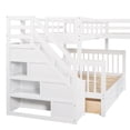 thumbnail image 6 of Twin over Full L-Shaped Bunk Bed, L-Shaped Triple Beds with 3 Drawers, Ladder & Storage Staircase, Solid Wood Bunk Bed with Full Length Guardrail for Teens, No Spring Box Needed, White, 6 of 9
