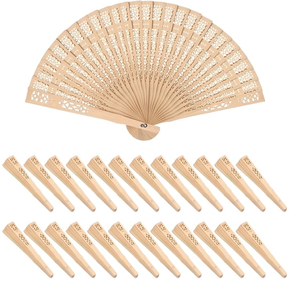 24Pcs Wooden Folding Fans, Opened 13.4"Lightweight Portable Handheld Fans for Wedding Guests Intricate & Bridal Showers, Summer Parties, Party Favors and Decorations, Home Decor